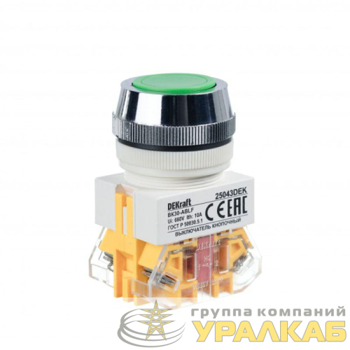 Выключатель кнопочный ABLF ВК-30 d30мм 220В зел. DEKraft 