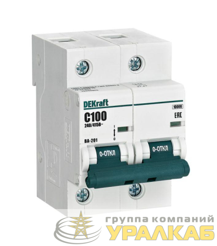 Выключатель автоматический модульный 2п C 100А 10кА ВА-201 DEKraft 