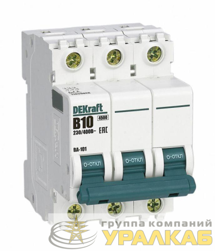 Выключатель автоматический модульный 3п B 10А 4.5кА ВА-101 DEKraft 