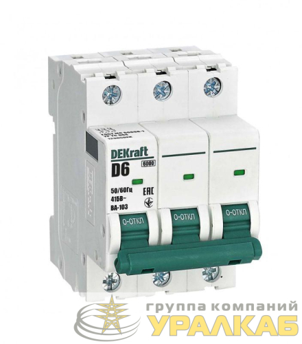 Выключатель автоматический модульный 3п D 6А 6кА ВА-103 DEKraft 