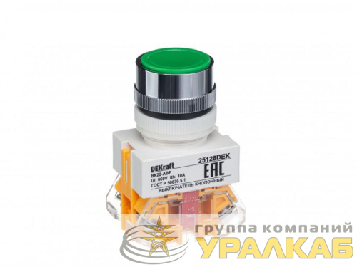 Выключатель кнопочный ABF ВК-22 d22мм 220В с фиксацией зел. DEKraft 