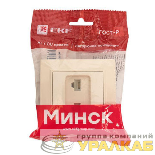 Розетка компьютерная + телефонная 2-м СП Минск RJ45 + Phone беж. EKF 