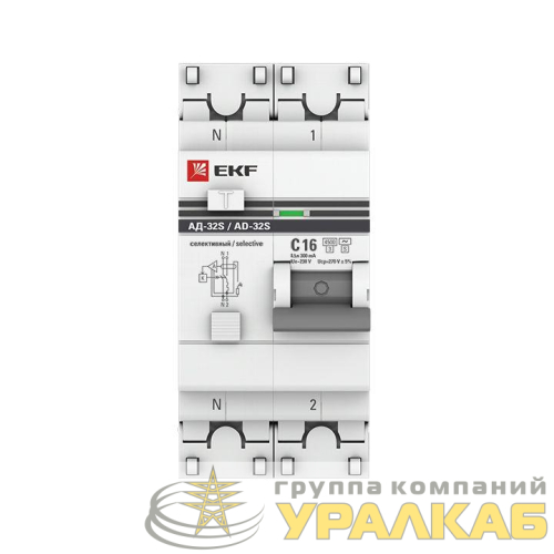 Выключатель автоматический дифференциального тока 2п (1P+N) 16А 300мА АД-32 селект. PROxima EKF 