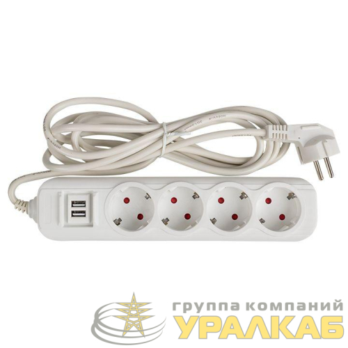 Удлинитель 4х5м 16А IP20 Эксперт 3.5кВт 2хUSB 2.1А ПВС 3х1 PROxima EKF 