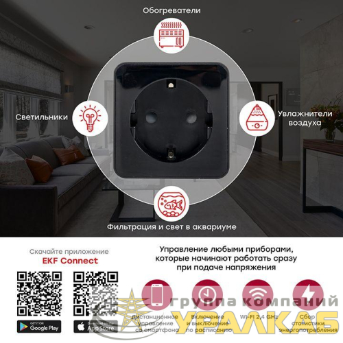 Розетка умная Wi-Fi PRO 1-м 16А IP20 черн. Connect EKF 